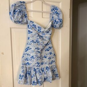 Hello Molly Light Blue Floral Puff Sleeve Mini Dress